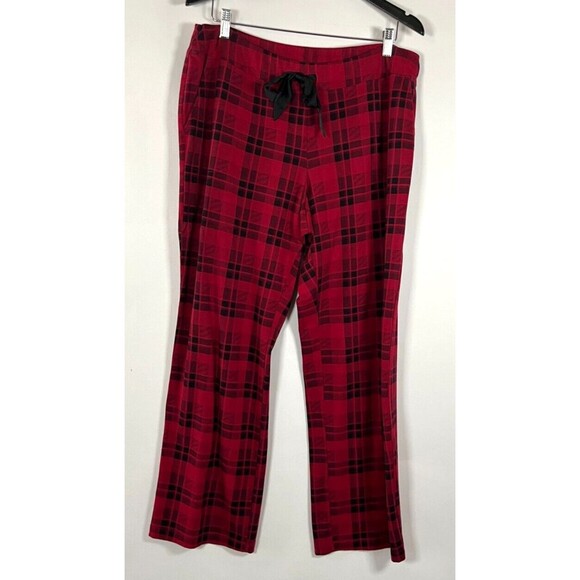 Soma Buffalo Plaid Pajama Set Stretch Red Black Size XL Button Up Collar Pants - Picture 9 of 16